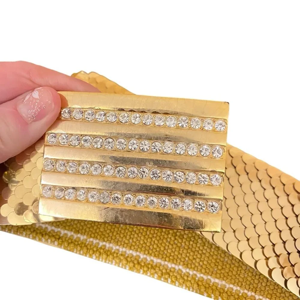 Vintage Y2K Gold Belt Stretchy Heavy Metal Grunge Revival 90s Edgy Rhinestone